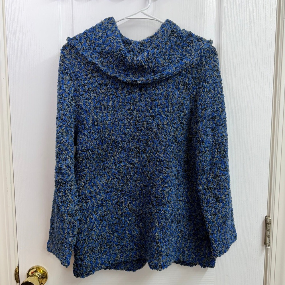 Evan-Picone Blue Textured Cowl Neck plush knit soft 3/4 sleeve sweater large